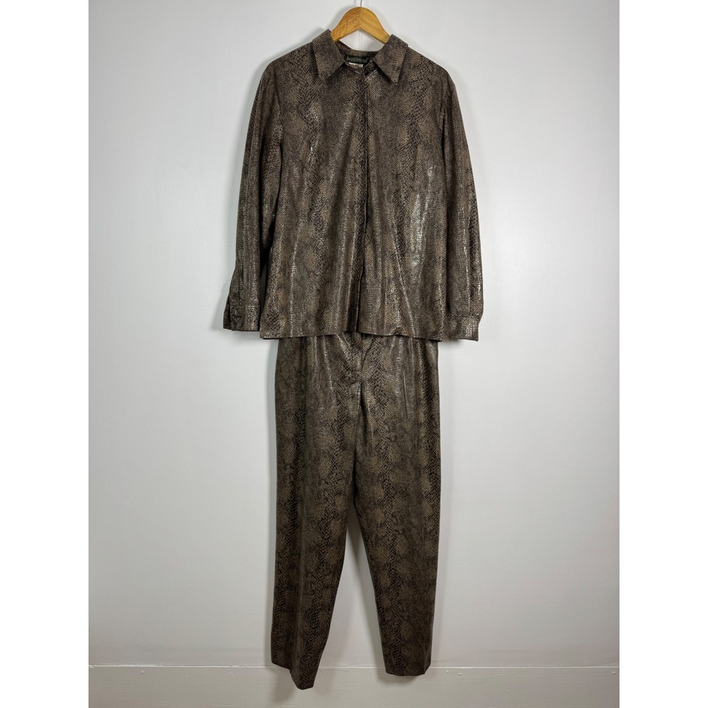 Mob Wife Harve Benard Womens 16/14 Pant Set Brown Snakeskin Metallic Print 2pc